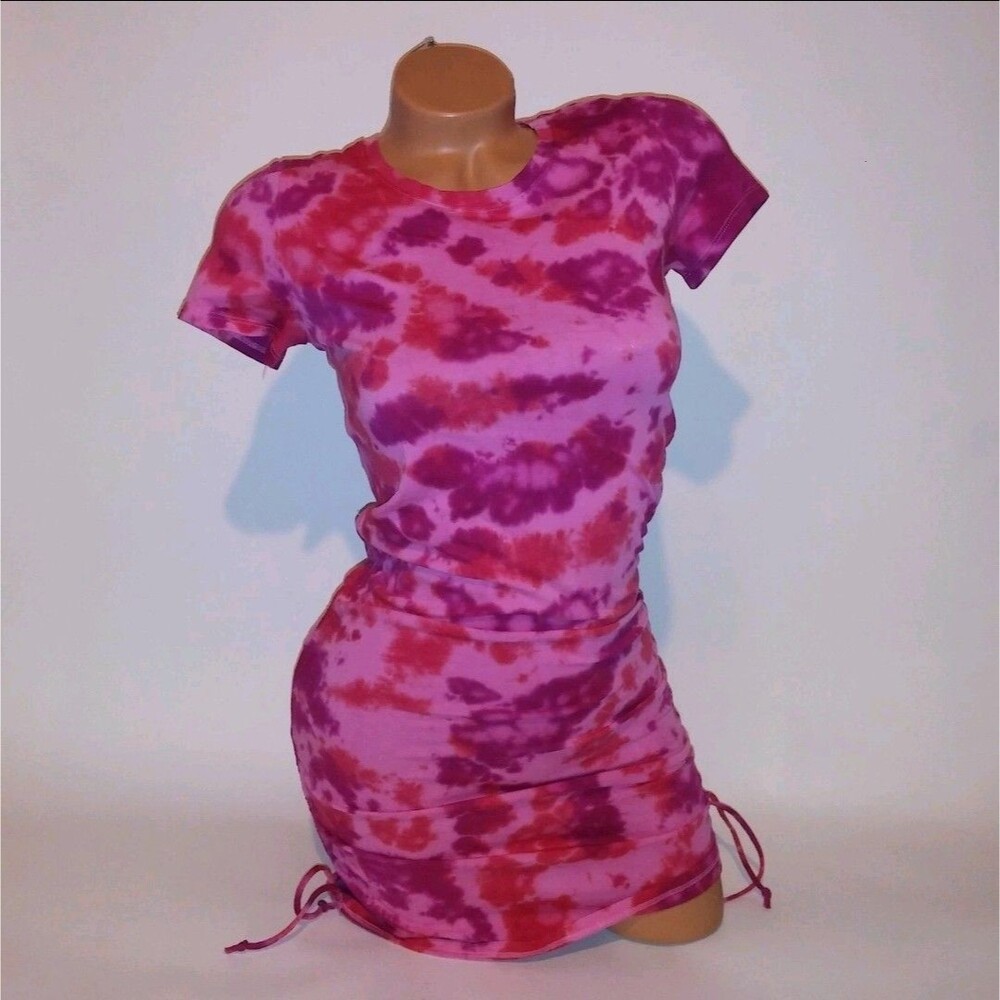 Victoria Secret PINK Mini Dress/SWIM COVERUP MED Pink Tie Dye Scrunch Sides B23